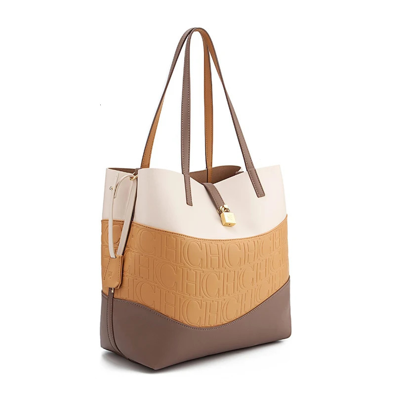 Ship from US CH Versatile Trend Tote Bag Leather Solid Color Splicing Large Capacity Crossbody Simple Fresh Style Commuting Shoulder 250227FBB