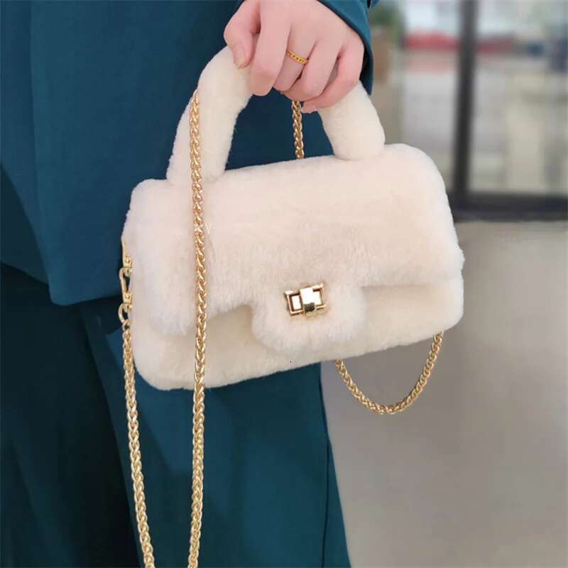Fur Real Wool One Shoulder Bag Brand Designer Furry Mouth Red Envelope Women's Winter Handbag