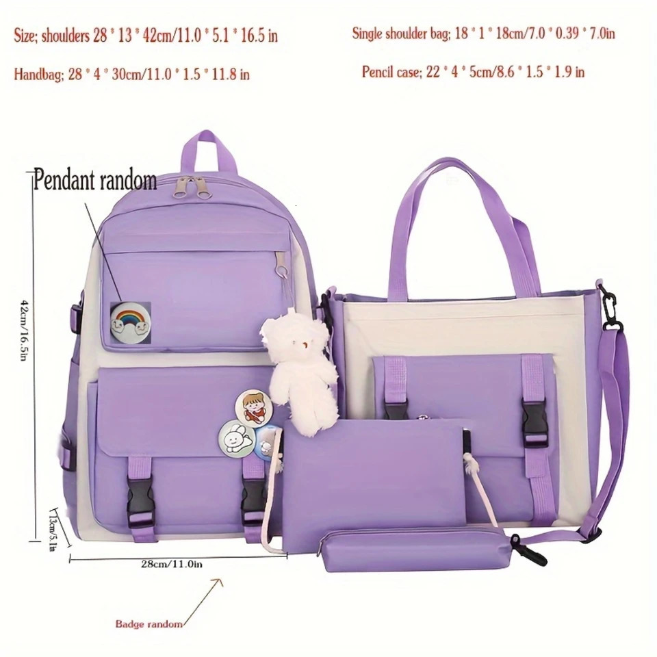 Ship from US Harajuku Backpack Set Fashionable school equipment large capacity main bag comfortable shoulder pencil case and handbag 250227FBB