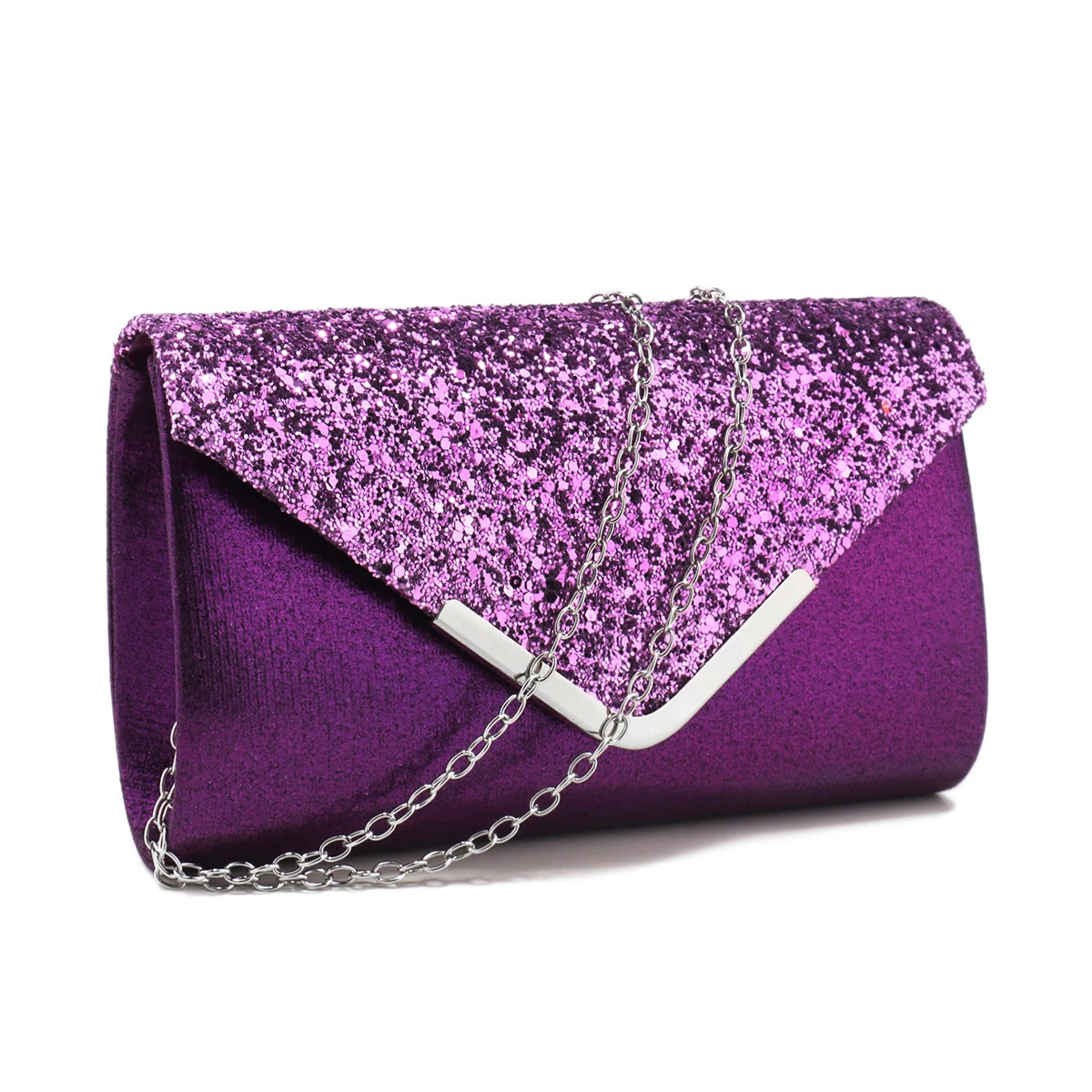 Silver Clutch Bags V n Metal Chain Glitter Sequined Evening With Envelope Party Wedding Casual Lady Handbags Banquet 250226