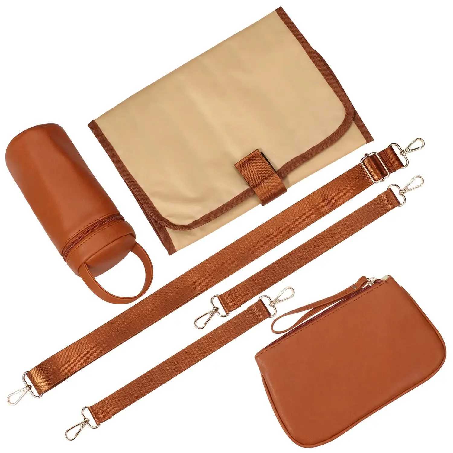 Diaper Bags 7-in-1 Baby Diaper Bag Solid PU Leather Mummy Maternity Bag Large Capacity Travel Back Pack Stroller Bags with Changing Pad Y250227A5OR