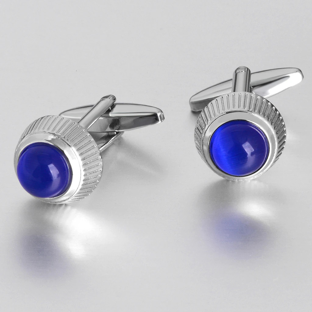 NVT Fashion Blue Opal Cufflinks for Mens French Shirt Round Stainless Steel Cuff Links Wedding Gift Jewelry Drop 250221