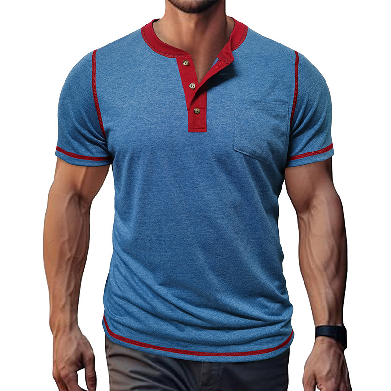 Designer Fashion Trend Free Shipping 2025 Summer New T-shirt Casual Men's Short Sleeved Henry Shirt
