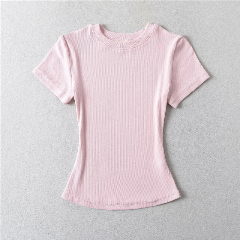 LUNDUNSHIJIA Summer Sexy Women Basic Oneck Short Sleeve Tshirt Ladies Slim Elasticity Cotton Tee Tops 12 Colors 250226