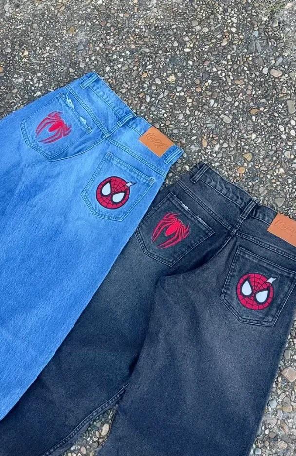 Men's Jeans Y2K American Street Style Kawaii Spider Embroidery Loose Skate Hip-hop Fashion Gothic Retro Denim Pants