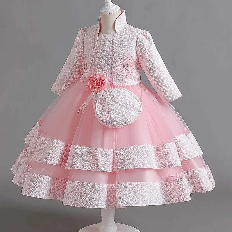 Girl's Dresses Jacquard Gown Long Sleeve Three-piece Suit Childrens Party Dress Princess Dress Performance Costume Wholesale Y250227Z042