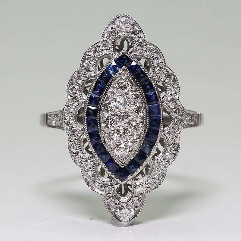 Vintage Charm Rings for Women Sier Jewelry with Sapphire Zircon Gemstone Finger Ring Wedding Engagement Ornament Wholesale