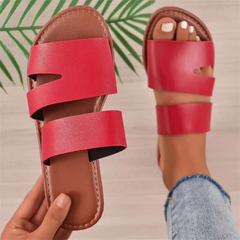 Women's Fashion Summer New Designer Sandals Solid Color Leather Open Toed Flat Bottom Bohemian Beach Slippers Casual And Comfortable Daily Women&