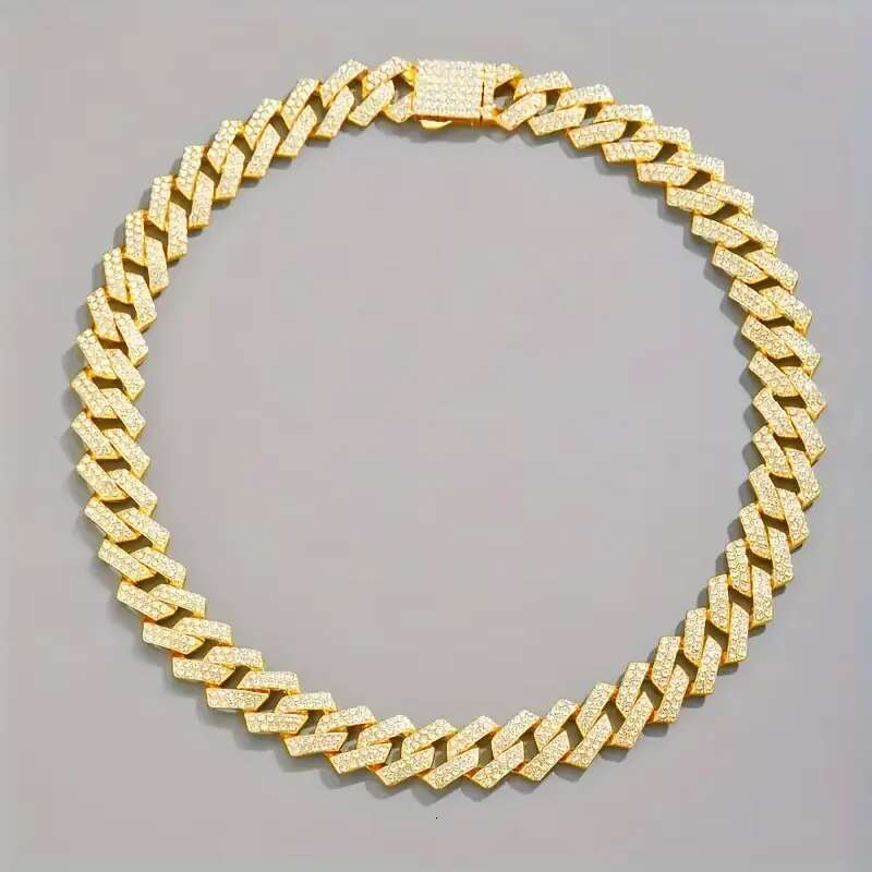 1pc Moissanite Sterg Sier Golden Plated Chain, Hip Hop Necklace Cuban Clavicle Chain For Men