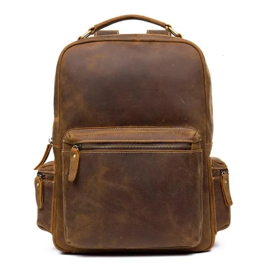 Ship from US Genuine Vintage Leather Backpack for Men Women Travel Outdoor Casual Rucksack 250227FBB