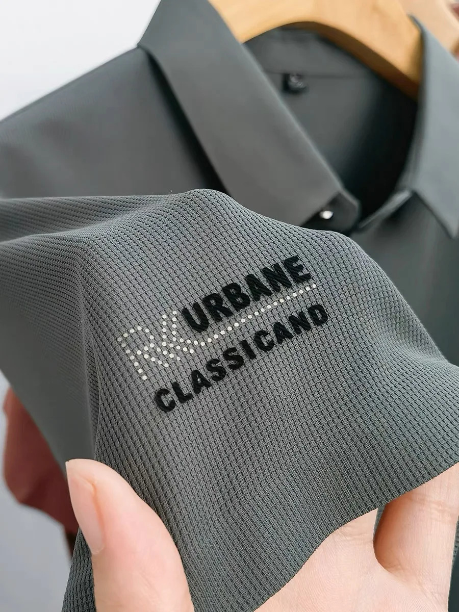 High end ice silk short sleeve polo shirt mens summer fashionable printed casual T-shirt comfortable cool golf top 250225