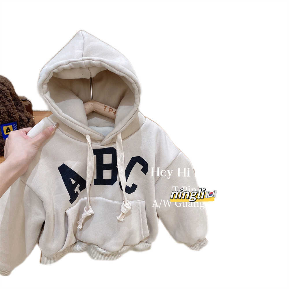 Hoodies Sweatshirts Korean childrens clothing 2025 autumn and winter boys fleece hoodie stylish and fashionable baby loose hooded childrens fashionY25