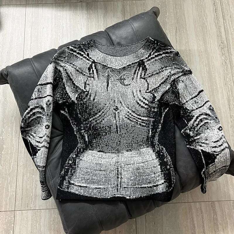 PFNW Jacquard Men's Armor Knitted Sweaters Niche Design Knight Headwear Male Pullovers Y2k Hip Hop 2023 Autumn Chic New 28B1001