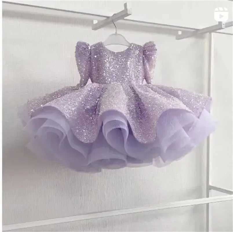 Girl's Dresses Girls Sequin Long Sleeved Dress Princess Fashionable Lace Fluffy Dress Carnival Birthday Party Performance Costume 1-12Years Old Y