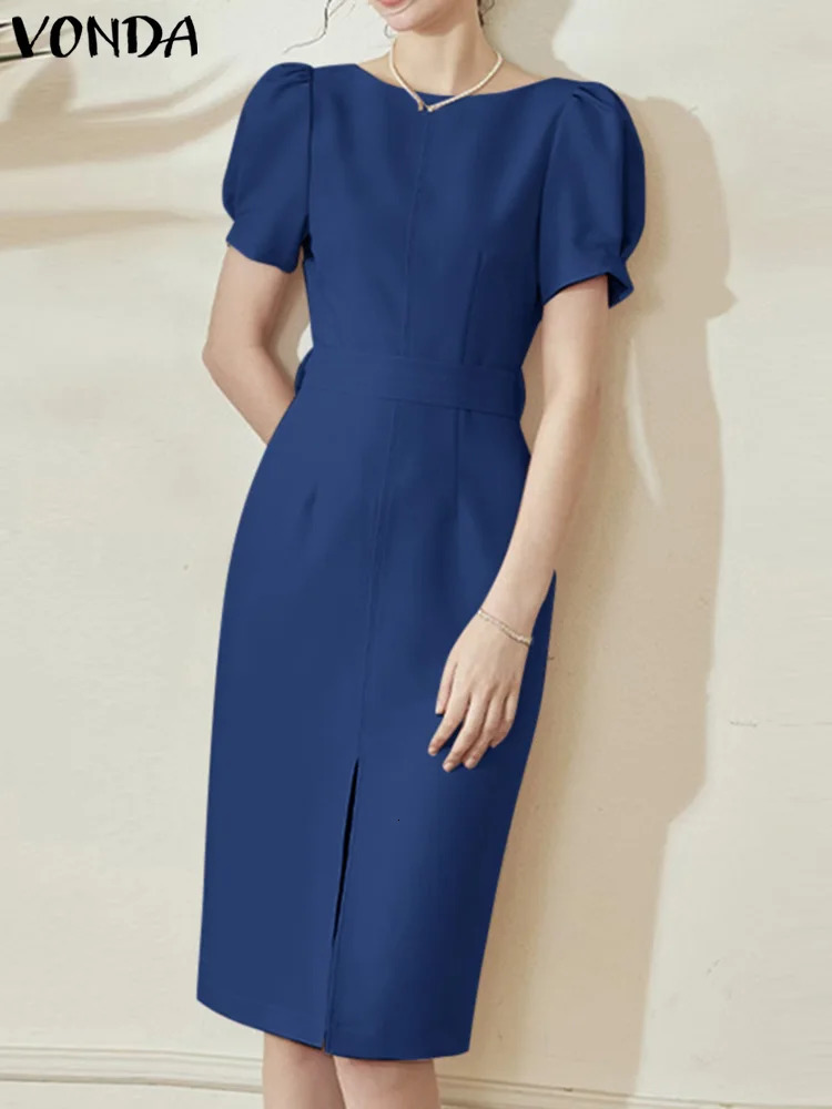 Office Dress VONDA Elegant Women Summer Long Sleeve Long Shirt Sundress Robe Fashion Dress Casual Solid Color Midi Dresses 250226