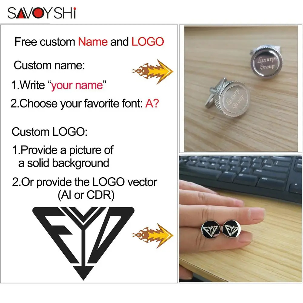 SAVOYSHI Free Engraving Cufflinks for Mens Shirt Special Gift Cuff Buttons High quality Blank Silver Color Cuff Links 250227