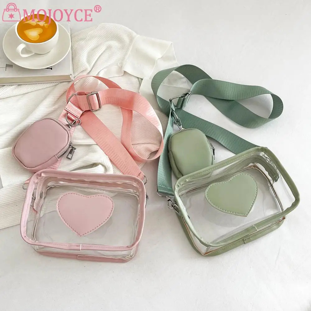 Transparent PVC Female Tote Bag Fashion Love Small Clear Phone Bag Casual Waterproof Adjustable Strap Simple for Adult Teenagers 250221