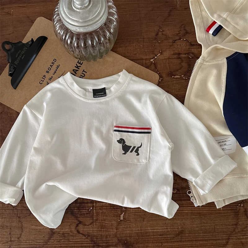 Tshirts Cotton mens and womens childrens tshirts long sleeves spring baby pockets cartoon puppies small and mediumsized childrens clothing base topsY2
