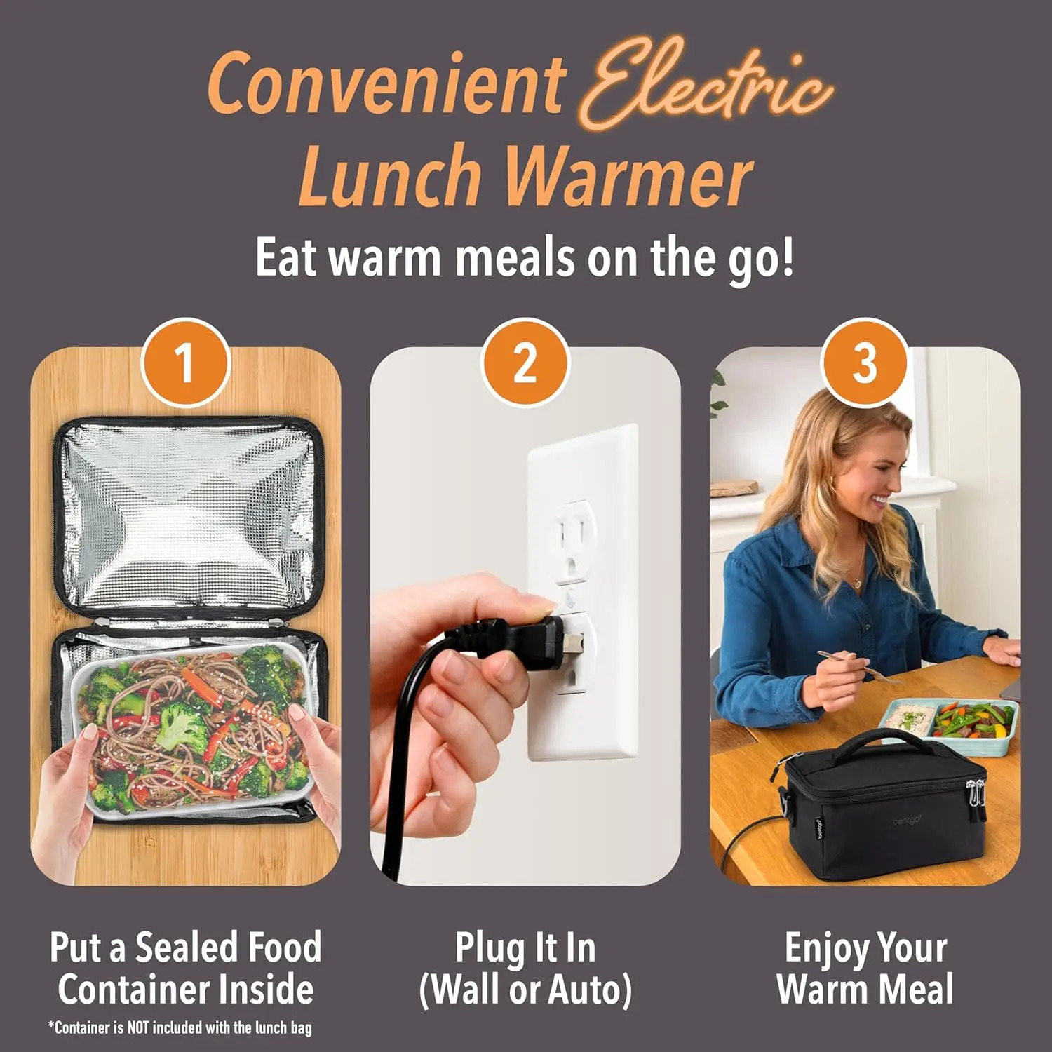 Ship from US Bentgo Heat Electric Lunch Bag Food Warmer For Reheating Meals In Car At Work More Heated Box Adults 250227FBB