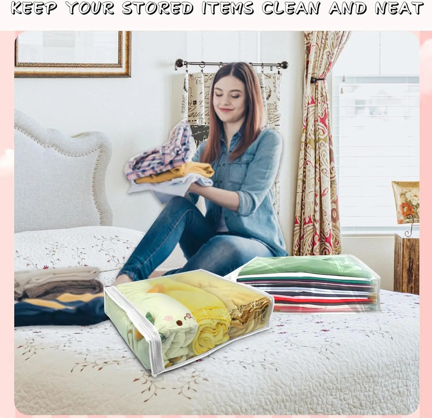 Ship from U.S. 32 piece transparent zipper storage bag - plastic sweater storage bag - reusable blanket storage bag bed sheet organizer 250227FBB