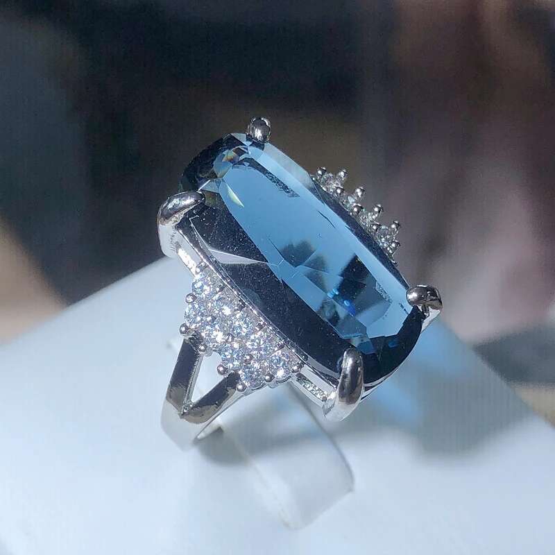Stamp Exaggerated Atmosphere Dark Blue Zirconia Ring Female New Party Birthday Jewelry Gift Wholesale