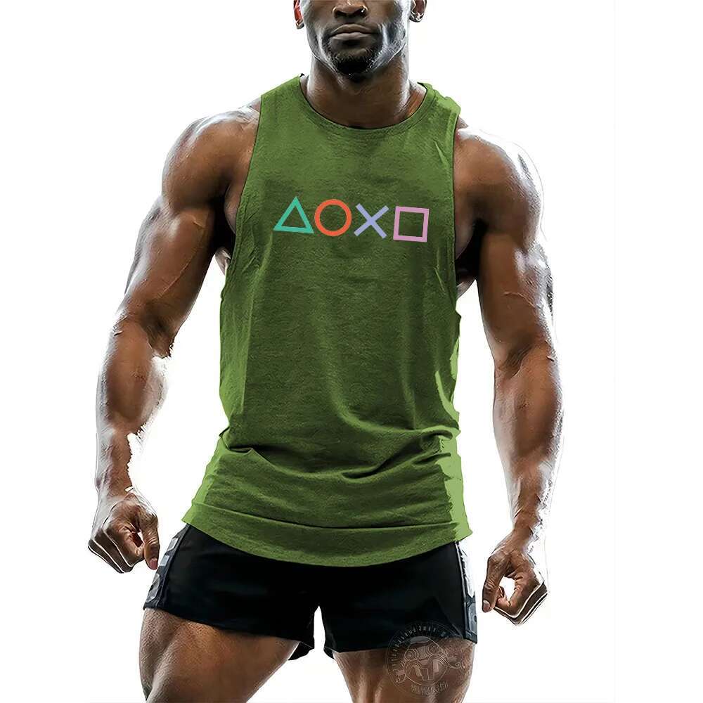 Summer Gym Comfortable Breathable Sports Sleeveless Tank Top Color Digital 2D Geometric Printed Men's Sports Tank Top