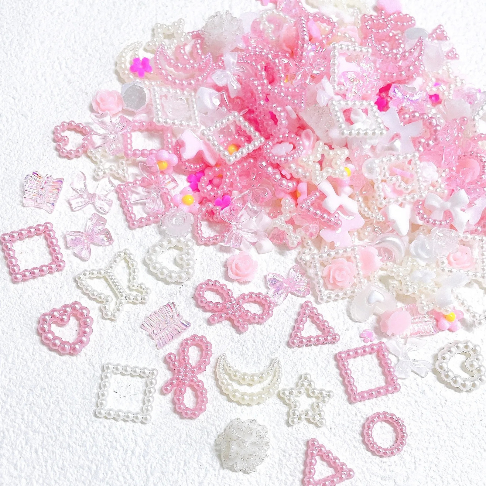 50PCS Pink series Mixed n 3D Arcylic Nail Art Decorations Charms Exqusite Acrylic Jewelry only DIY Accessories 250217