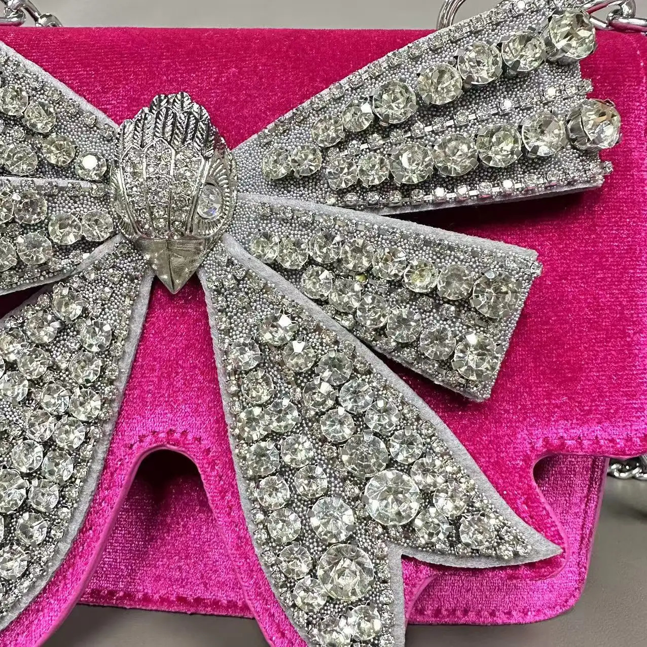 bow mini bag evening party fashionable womens shiny sweet shoulder and cross body chain 250226