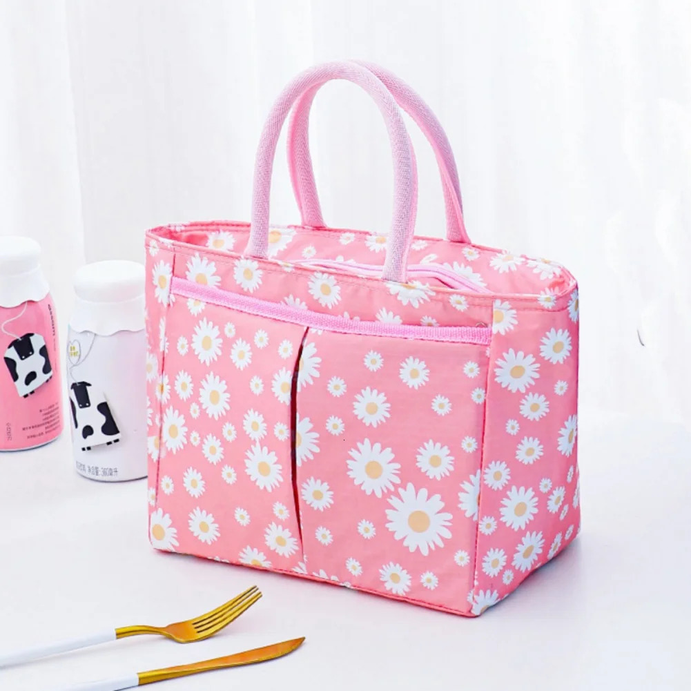 Ship from US 1 Oxford cloth large capacity lunch bag daisy printing work food bento insulated picnic cooler 250227FBB