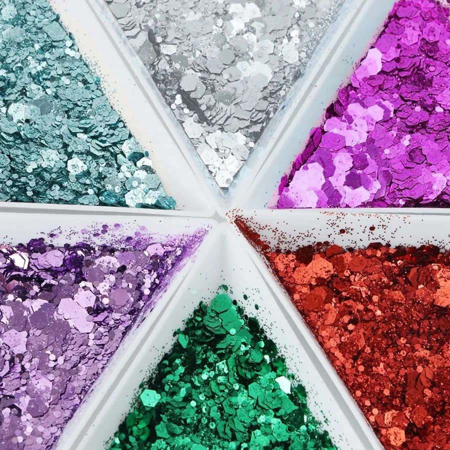 10 Colors 20g Holographic Nail Glitter Laser Color Nails Art Flakes Mixed Size Hexagon Sequin Nail Powder Nail Art Decoration 250227
