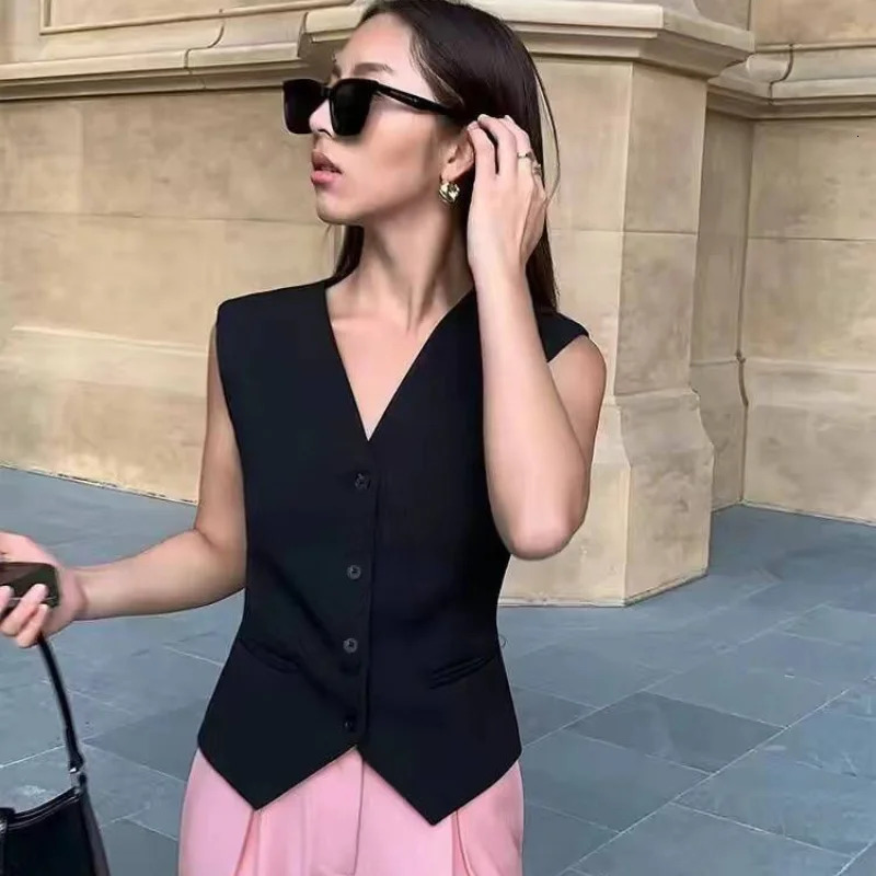 Simple Vests Women Summer Sleeveless Suit Coats Temper Outwear n Tender Breathable Korean Style Streetwear 250226