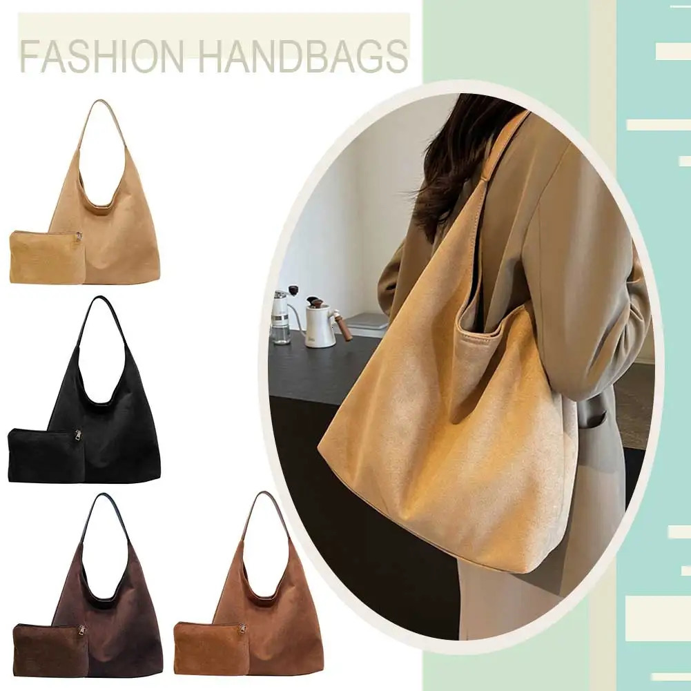 Ship from US Women Suede Bucket Bag Ladies Large Capacity Retro Handbag Trendy with Pocket Shoulder for Girls Work Travel Shopping 250227FBB