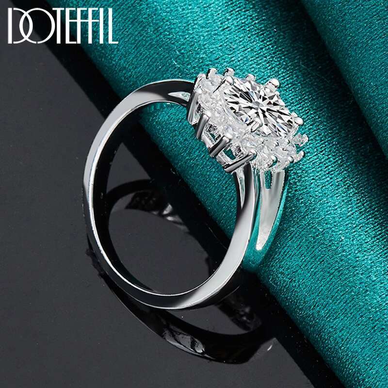 DOTEFFIL Sterg Sier Crystal AAA Zircon Sun Ring For Women Fashion Wedding Engagement Party Gift Charm Jewelry