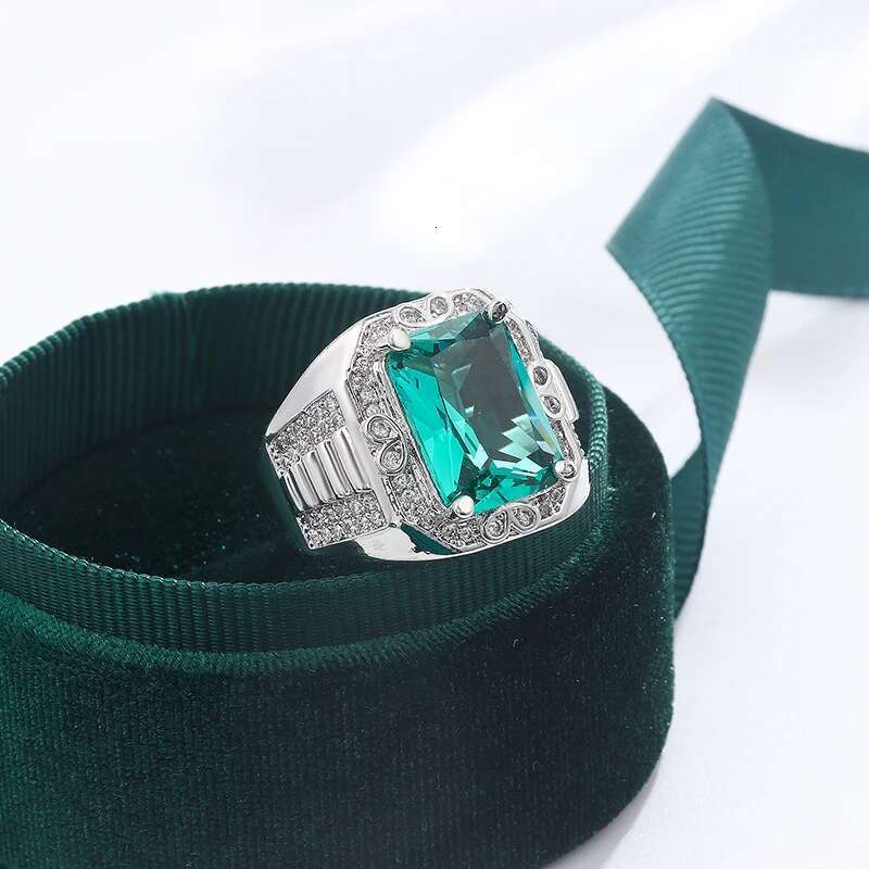 Female Male Engagement Big S Sier Rings For Men Women Yellow Gold Vintage Wedding Bands Square Green Stone Gift