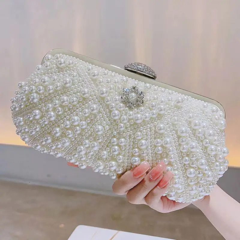 Bead womens evening bag embroidered shell flower diamond ball clutch pearl handbag with handle 250226