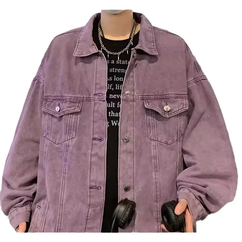 Purple American Style Vintage Denim Jacket For Men Women Trendy High-end Feel Rough Tough Streetwear Clothing 250225