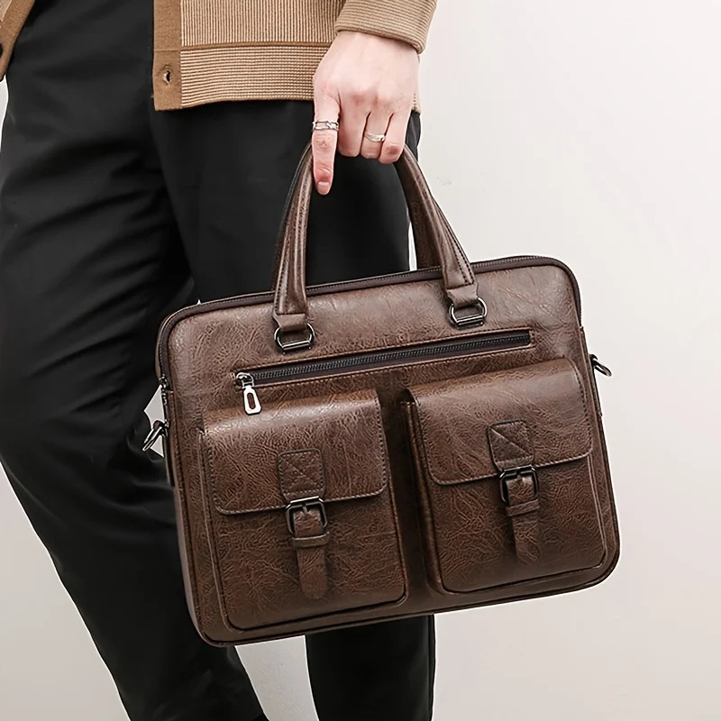 Ship from US Large capacity business handbag PU leather briefcase 250227FBB