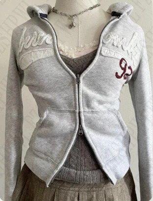 Autumn and Winter Minimum Y2K Letter Patch Slim Suitable Hoodie Harajuku Punk American Retro Sweet Cool Long Sleeve Jacket Street TWear 250226