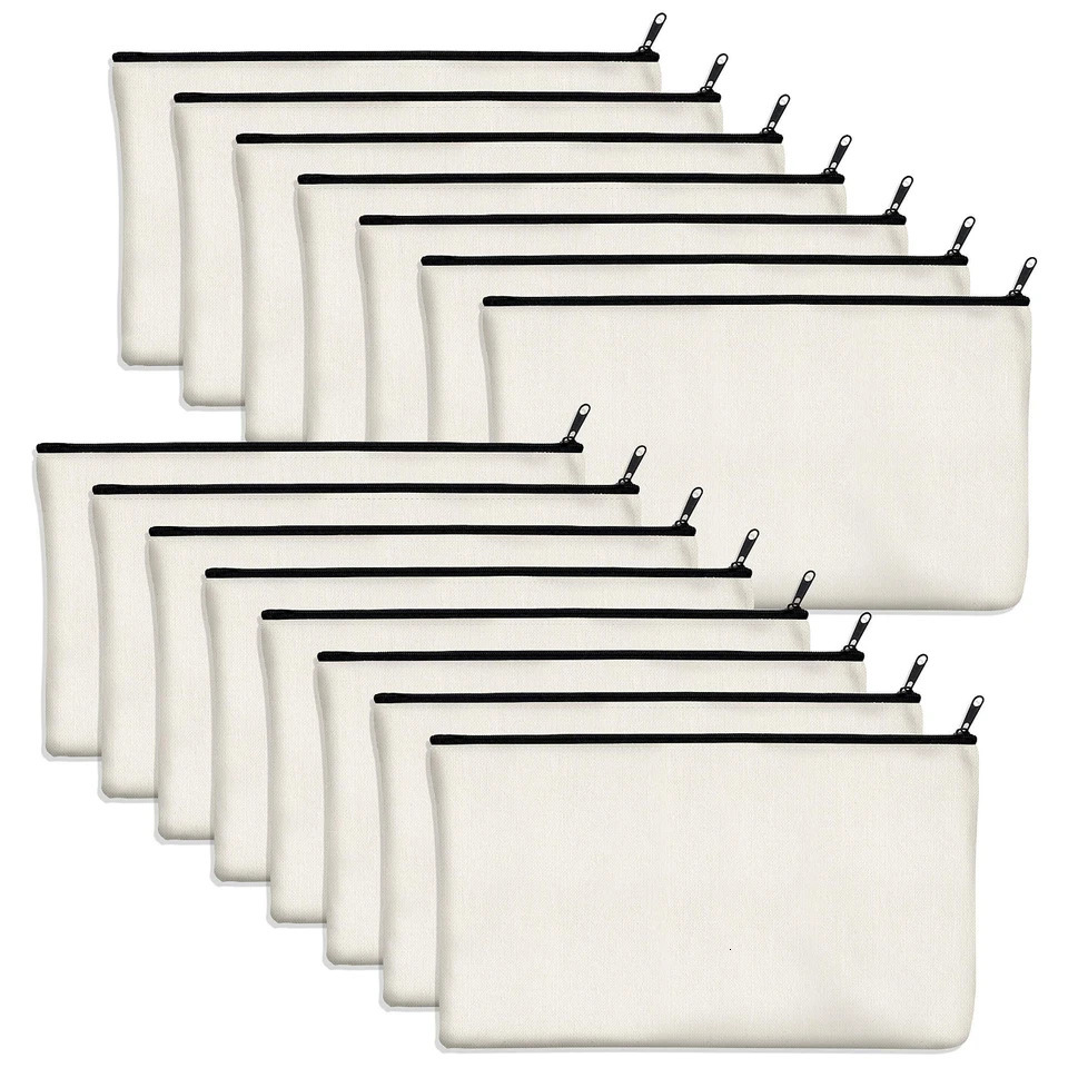 Ship from US 15 Pcs HighQuality Cotton Canvas Zipper Bags Unique DIY Craft n Versatile for Pencils Makeup Cosmetics Toiletries 250227FBB