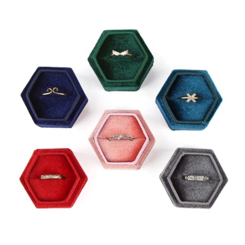 Hexagon Shape Velvet Jewelry Ring Box Storage Case Wedding Ring Display Boxes for Women Gift Earrings Packaging