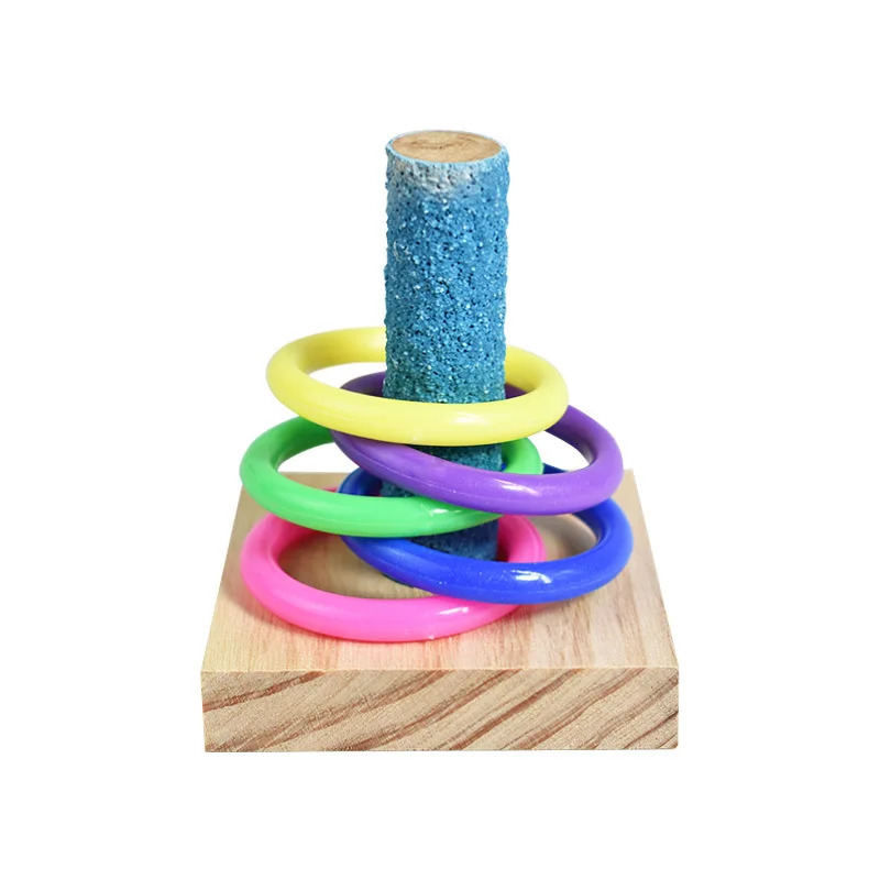 Bird Training Toys Set Wooden Block Puzzle Toys For Parrots Colorful Plastic Rings Intelligence Training Chew Toy Bird Supplies 250226