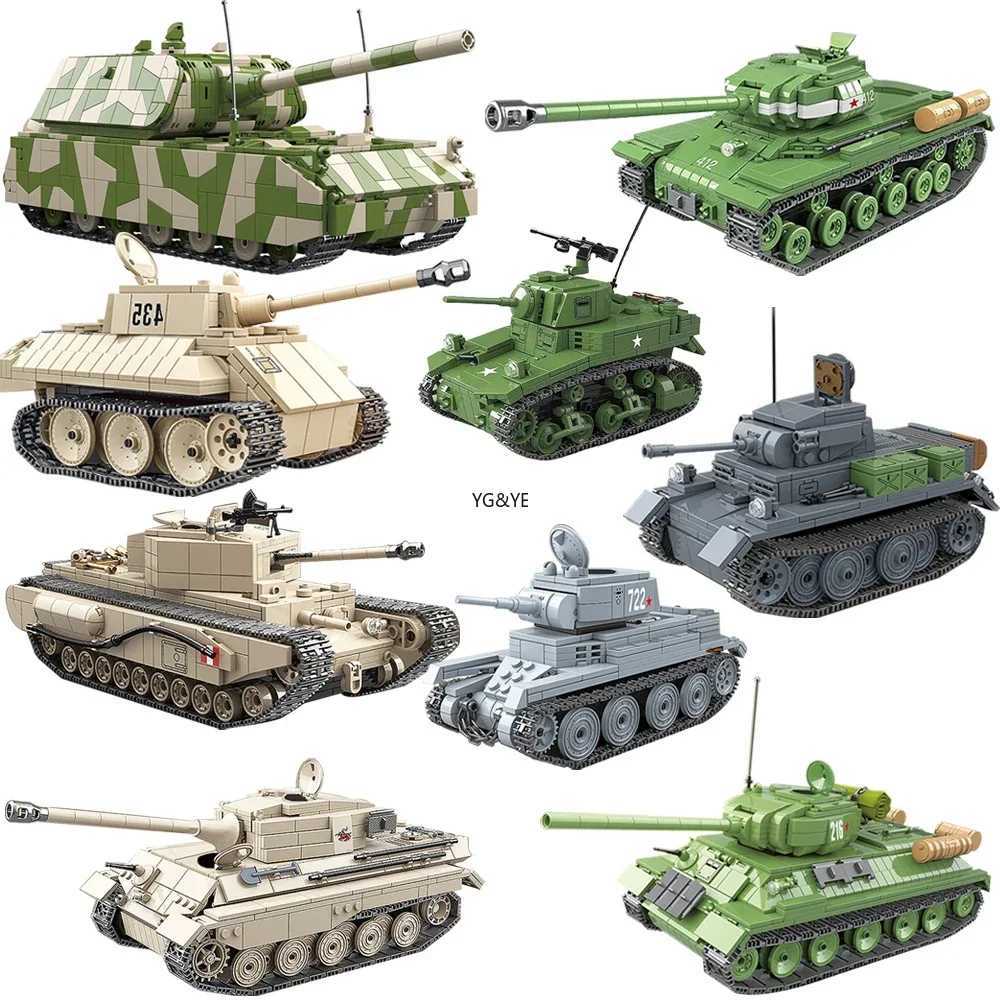WWII Tank Building Blocks B Tiger 131 Churchill Tank I Scene Of Military Weapon Model Assembly Desk Decoration Toy Gifts Y250227