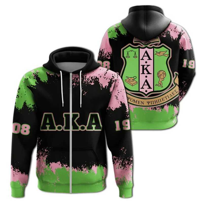 AKA 1908 Sorority Pullover Zip Up Hoodies For Women 3d Printed Casual Oversized Personity Anniversary Sweatshirts Womens Coat X250227