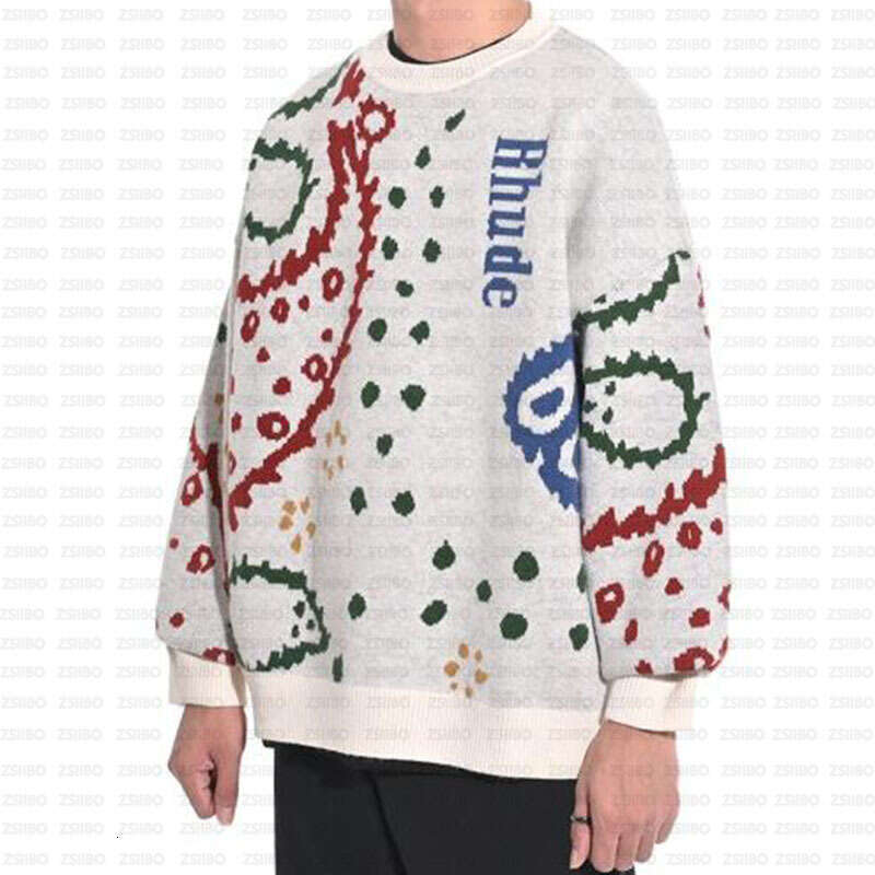 Harajuku High Street dopamine casual personality cartoon pattern jacquard loose round neck top pullover sweater