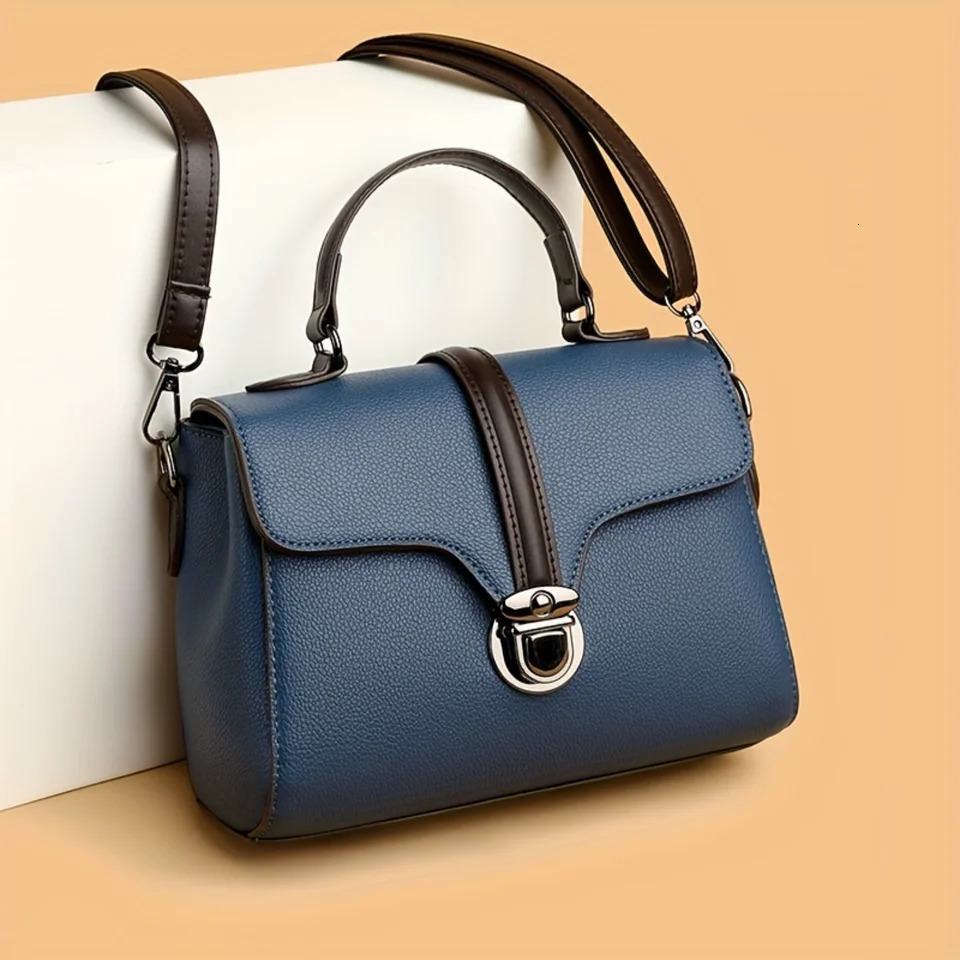 Ship from US Color Contrast Mini Handbag Women PU Leather Crossbody Bag Turn Lock Flap Purse 250227FBB