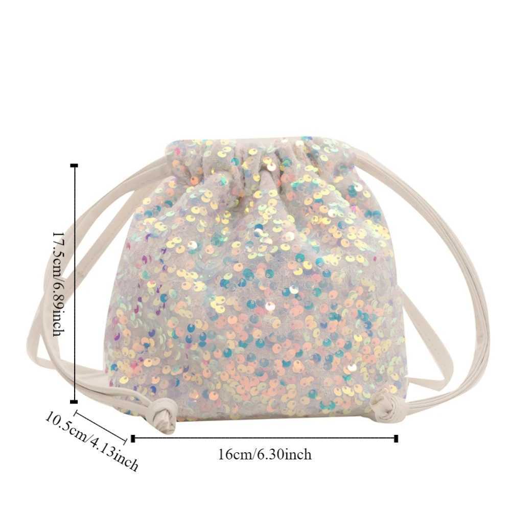 New Japanese Women Sequin Shoulder Bag for Girls Shiny Drstring Crossbody Bag Women Underarm Mini Bucket Bag Phe PurseXJ250227