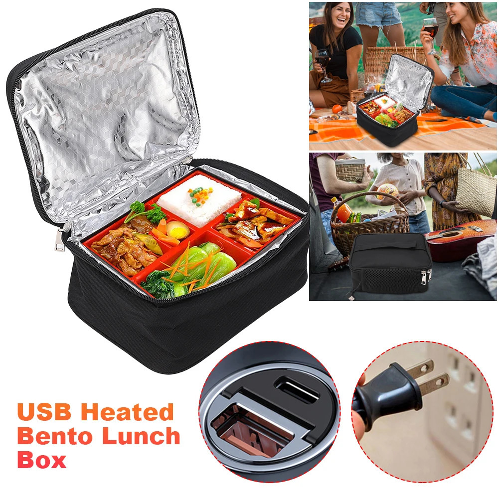 Ship from US USB Electric Heating Lunch Bag 27L Camping Box Food Warmer Insulation Bento for Car Travel Picnic 250227FBB