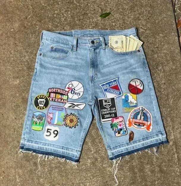 American Retro New Y2k Antique Patchwork Embroidered Irregular Denim For Men And Women Loose Haruku Casual Men's Shorts