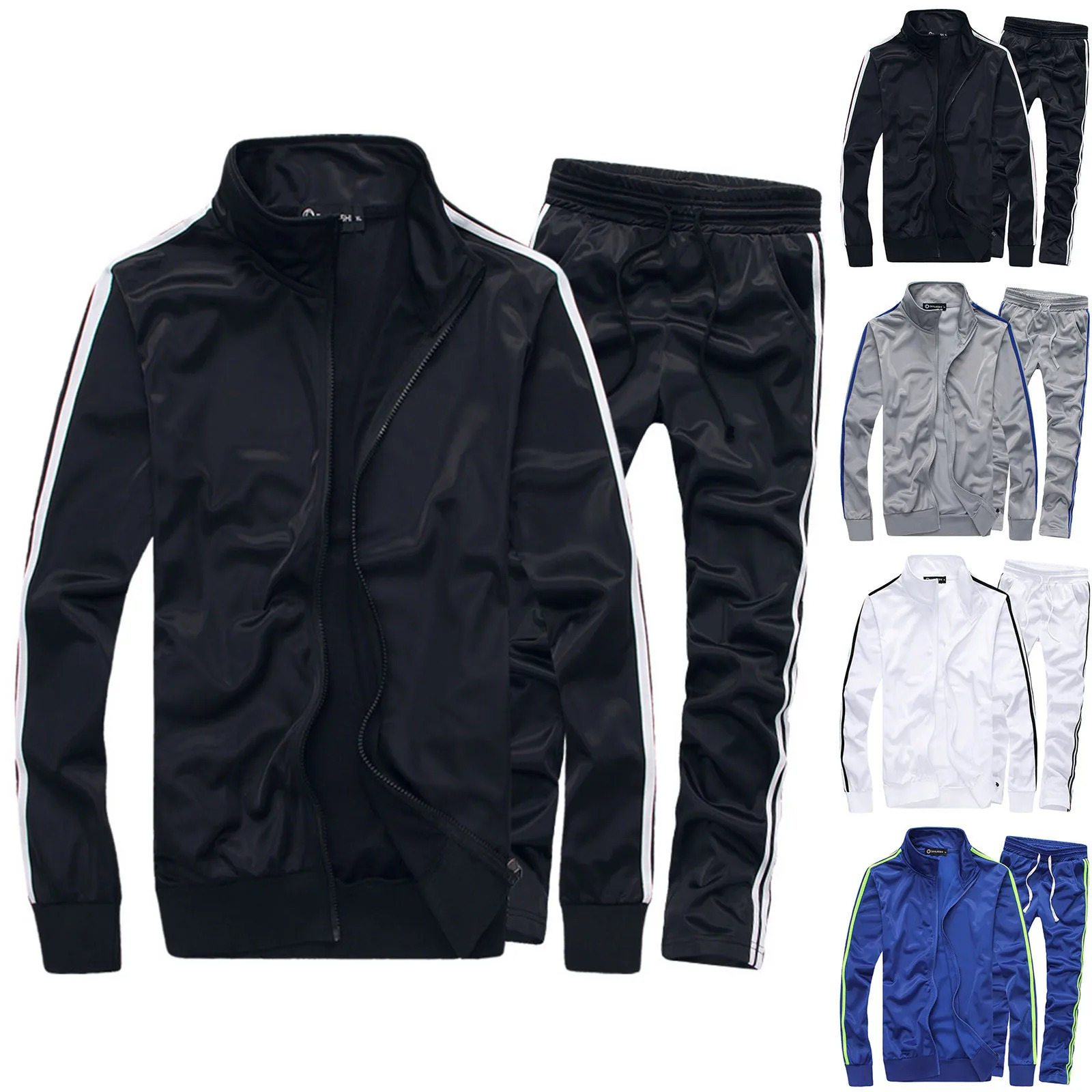 Casual Men Tracksuit Full Zip Running Jogging Athletic Sports Jacket And Pants 2 Piece Sets Patchwork Sweatsuit Clothing 250226