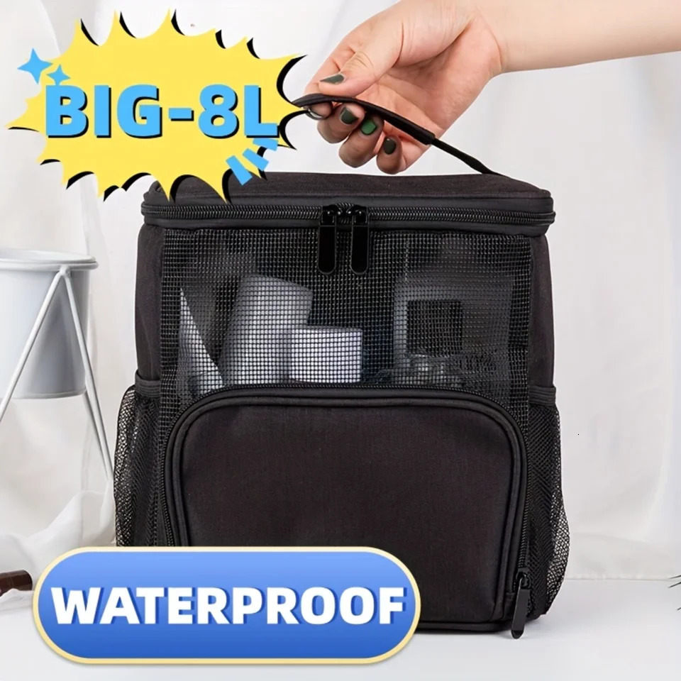 Ship from US Portable Large Capacity Toiletry Bag With Metal Hook Travel Breathable Mesh Hanging Cosmetics 250227FBB